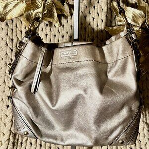 COACH-RARE Metallic Leather Zoe Shoulder Bag-Gold